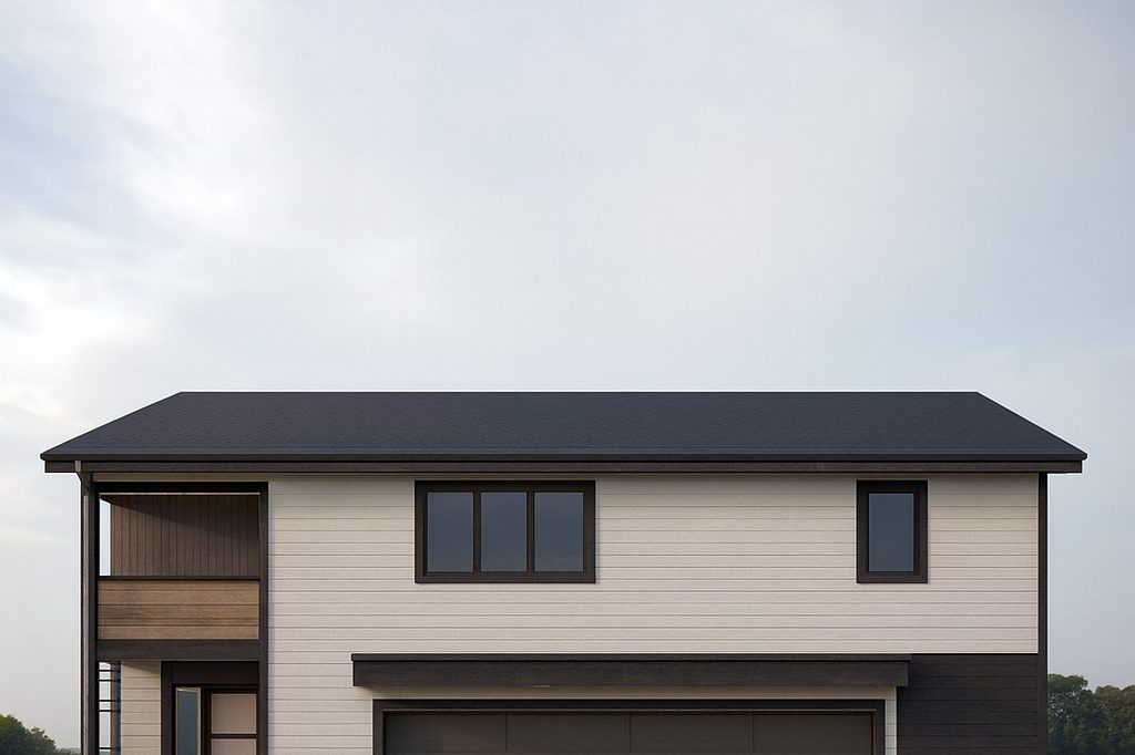 Rendering of a two-level backyard home over a garage
